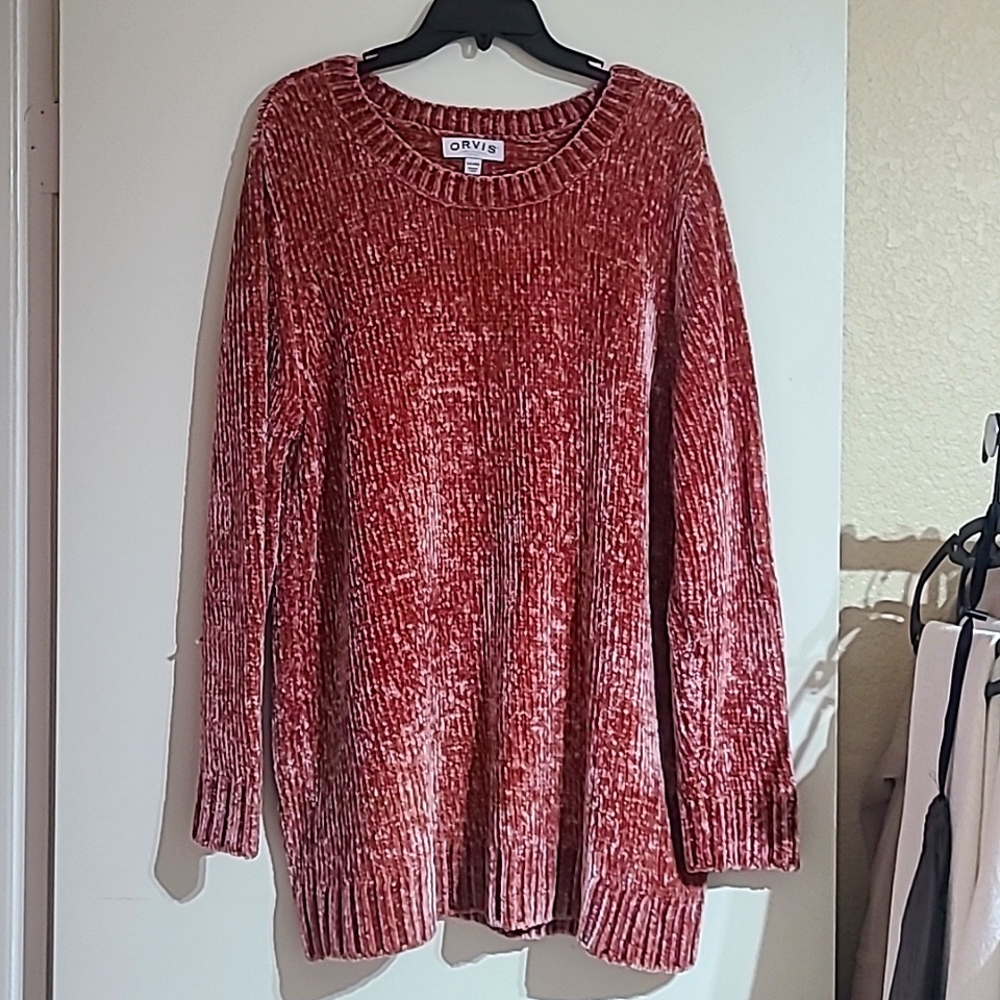 Orvis XXL Long Sleeved Chenille-like Soft Chunky Champagne-Rose Colored Sweater